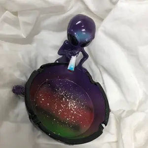 Tokin smoking alien airbrushed purple dark Ashtray Or Trinket Tray Stash Holder Looks Great Black Light