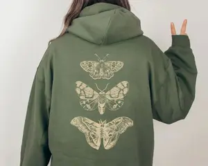 Moth Hoodie, Cottagecore Goth Hoodie, Trendy Back Print Hoodie,Celestial Mystical Fairycore Hooded