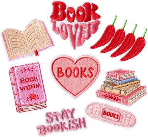 8 count Bookish Iron on Patches  Sew on Repair Embroidered Applique DIY Craft Accessories Book Club Reading Gifts for Women Girls Bookworm Book Lover Clothes Backpacks Hats Dress Jackets Jeans