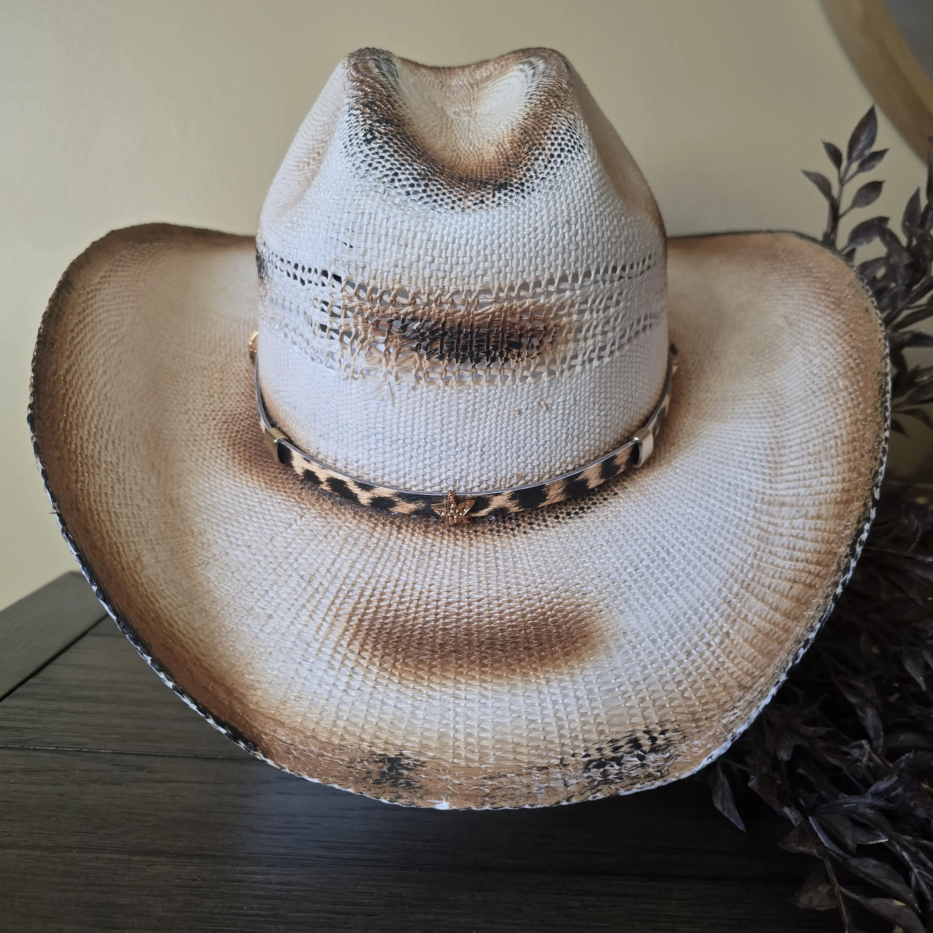 Western Hat // Rhinestone Floral Embroidery  Band  Vintage Western Cowboy Hat