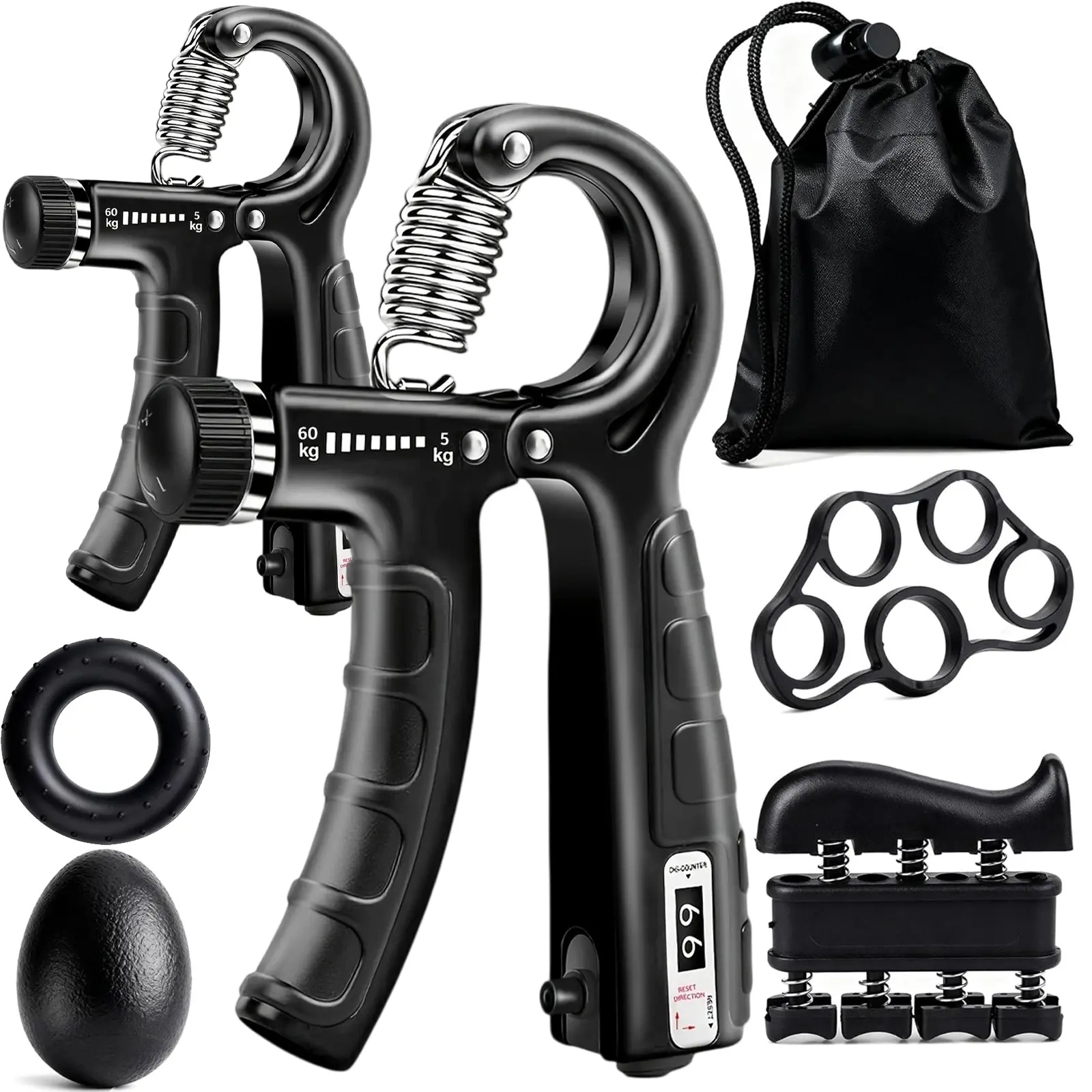 5-in-1 Professional Grip Strengthener Kit - Athlete-Grade Adjustable Gripper, Finger Exerciser, Stress Ball for Forearm Strength Training Equipment, Gift for Boyfriends