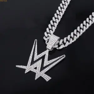 Sparkling Wrestling Rhinestone Pendant Necklace, Unisex Punk Layered Cuban Chain & Link Necklace, Daily Hip Hop Statement Jewelry, Ideal Birthday Gift for Athletes