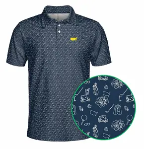 Classic Men’s Navy Printed Golf Polo Shirt Stretch Quick Dry Fabric for Course and Resort