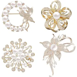 4 Pcs Brooches and Pins for Women Crystal Pearl Vintage Heart Brooches Valentines Day Gifts for Teacher Gift Wedding Bouquet Clip Rhinestones outdoorfun