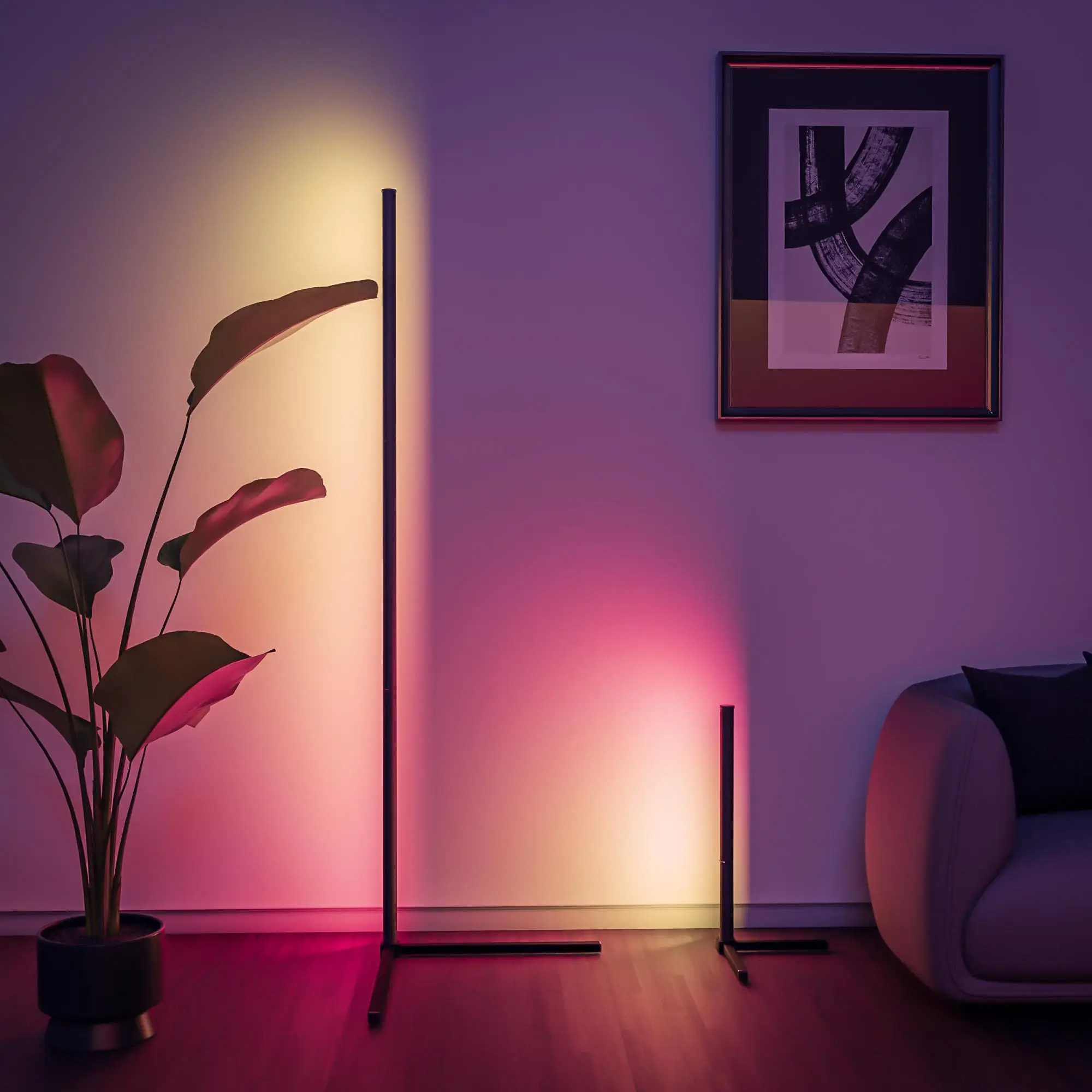 Smart LED Floor Lamp, USB Powered RGB Corner Lamp with APP & Remote Control, Color Changing Standing Floor Lamp for Bedroom Living Room