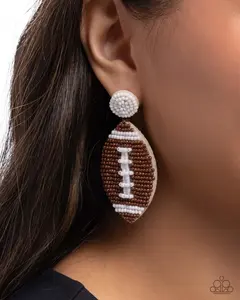 Football Fan Brown Beaded Earrings for Sports Enthusiasts