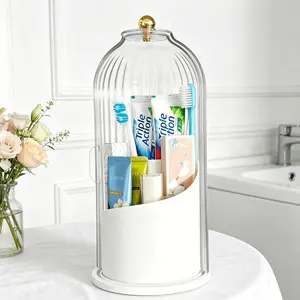 Toothbrush Holders with Sliding Lid,Rotating 3 Slots Bathroom Organizer Countertop,Enclosed Design,Hygienic for Bathroom,Hygienic Enclosed Toothbrush Holder for Family,Trendy Organizador para Cepillos de Dientes,Modern Bathroom Accessory,Home Goods