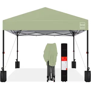 Best Choice Products 12x12ft Easy Setup Pop Up Canopy w/ 1-Button Setup, Wheeled Case, 4 Weight Bags - Sage Green