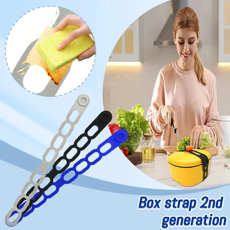 Adjustable Silicone Lunch Box Strap - Snap-On Lid Fastener for Food Containers, Portable & Scratch Resistant