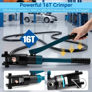 16-Ton Hydraulic Crimping Tool Set, Powerful Crimper for Electricians & DIYers for Wire Battery Cable Lug with 11 Upgraded Black Dies