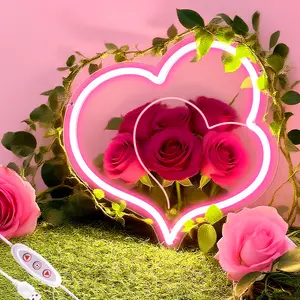 Heart Shaped Mirror Neon Sign – USB-Powered LED Wall Decor, 11.87"x11.57" Decorative Mirror, Perfect for Bedroom, Girls Room, Party, Studio & Wedding Decor, Great Birthday Gift