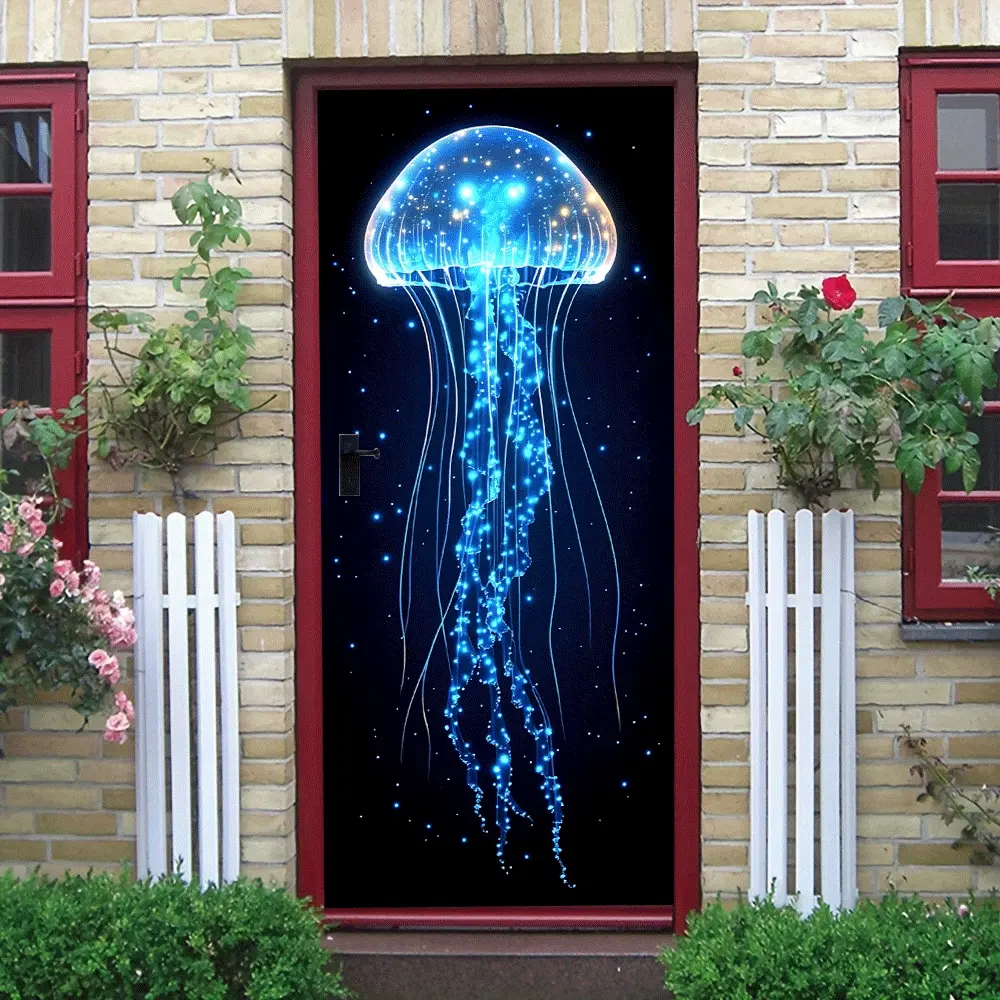 2pcs Glowing Jellyfish Wall Stickers Removable Self Adhesive Decals for Bedroom Living Room Kids Room Waterproof Decorative Murals Ocean Theme Home Wall Art Decorations Easy to Apply and Remove  Colla
