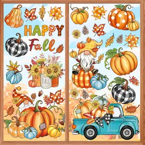Happy Fall Pumpkin Window Clings Thanksgiving Autumn Harvest   Glass Sticker Decal Anti  Double-Side Static Window Stickers for  Glass