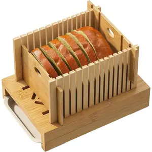 Slicer Bamboo Wood with Crumb Tray Adjustable Bread Slicing Guide Foldable Compact Cutting Board Easily Cut Homemade Cake Bread