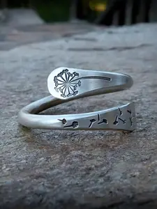 Vintage Flower Design Statement: Summer Ladies Dandelion Decorative Ring, Fashion Accessories, Fashion Match and Exquisite Jewelry Anniversary Gift, Retro Spoon Ring