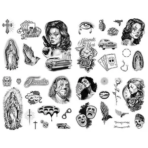 38 Designs - Cholo Chola Temporary Tattoos For Men Women, Payasa, Lowrider, Virgin Mary, Prayer, Cross, Chicana, Gangster, Fake Tattoo, Día de Muertos, Tatuajes Temporales