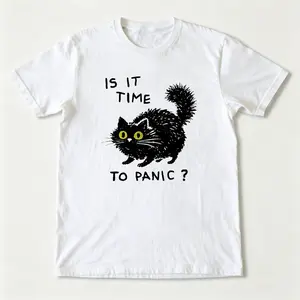 Is It Time To Panic Printed Design Unisex Vintage Crew Neck Regular Fit Cotton Fabric Casual Comfort Breathable Short Sleeve Funny T-shirts Fashion Men&Women's Top for Streetwear 012203 Oversized Crewneck