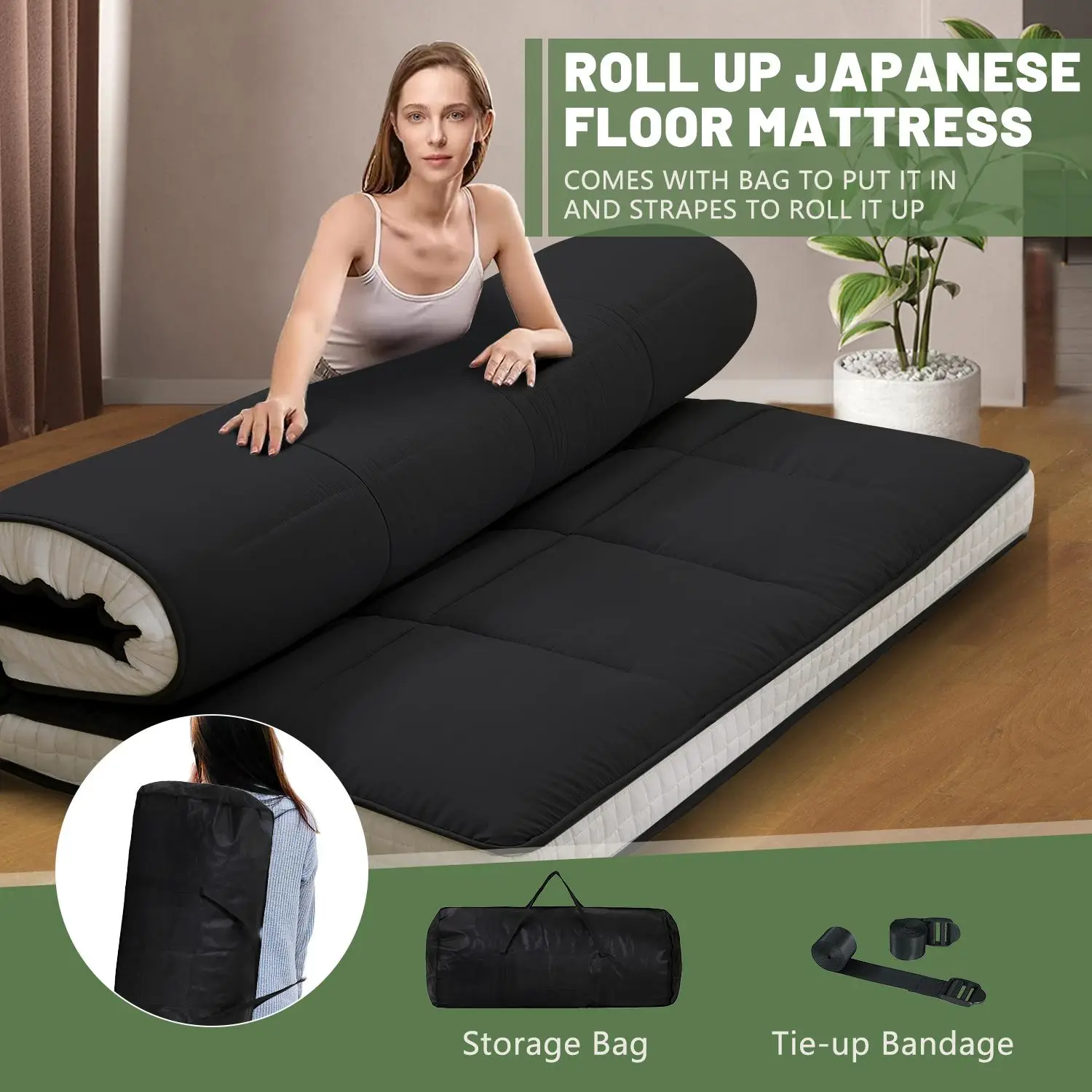 Lilypelle Japanese Floor Mattress Futon Mattress, Foldable Mattress Topper Thicken Tatami Mat Roll Up Mattress, Folding Sleeping Pad Breathable Floor