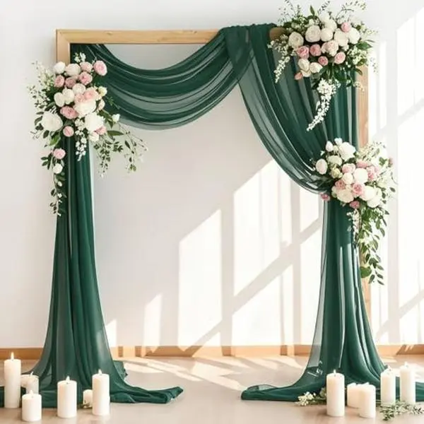LINXTAR Wedding Arch Draping Fabric 30'' x 18FT Sheer Chiffon Arch Drape Backdrop 1 Panel Emerald Green Drape for Summer Wedding Bridal Shower Photo Booth Church Birthday Party Outdoor Decoration