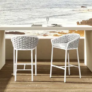 Patio Counter Stools Acrylic Low Back Rope Barrel White Set Of 2 Outdoor