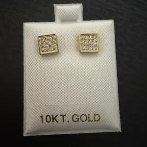 10K Gold Square Cluster Stud Earrings - 7.3MM Diamond Earrings for Jewelry Accessories Enthusiasts