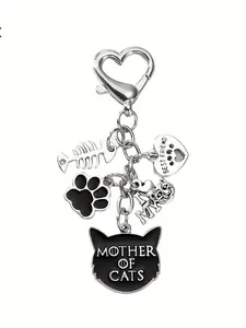 Cat Mom Keychain, Halloween Theme, Fishbone, Heart, Devil Cat, Claw Print, Lobster Clasp, Bag and Car Accessory, Ideal Gift, Alloy Material