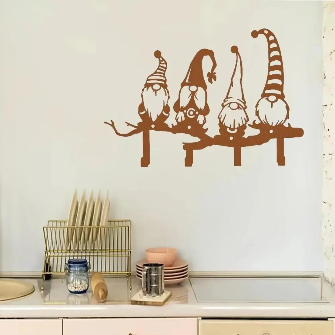 Gnome Pattern Wall Hook, 4-hook Decorative Storage Solution for Home Entryway, Wall Decor for Home Living Room Bedroom