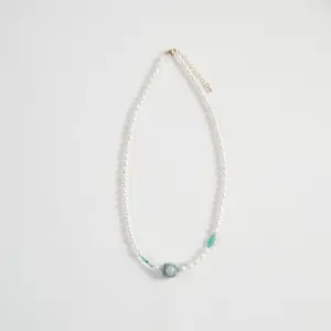 Tear Stain - Handmade Chinoiserie Freshwater Pearl & Song Ru Celadon Adjustable Necklace | Oriental Elegant Layering Jewelry