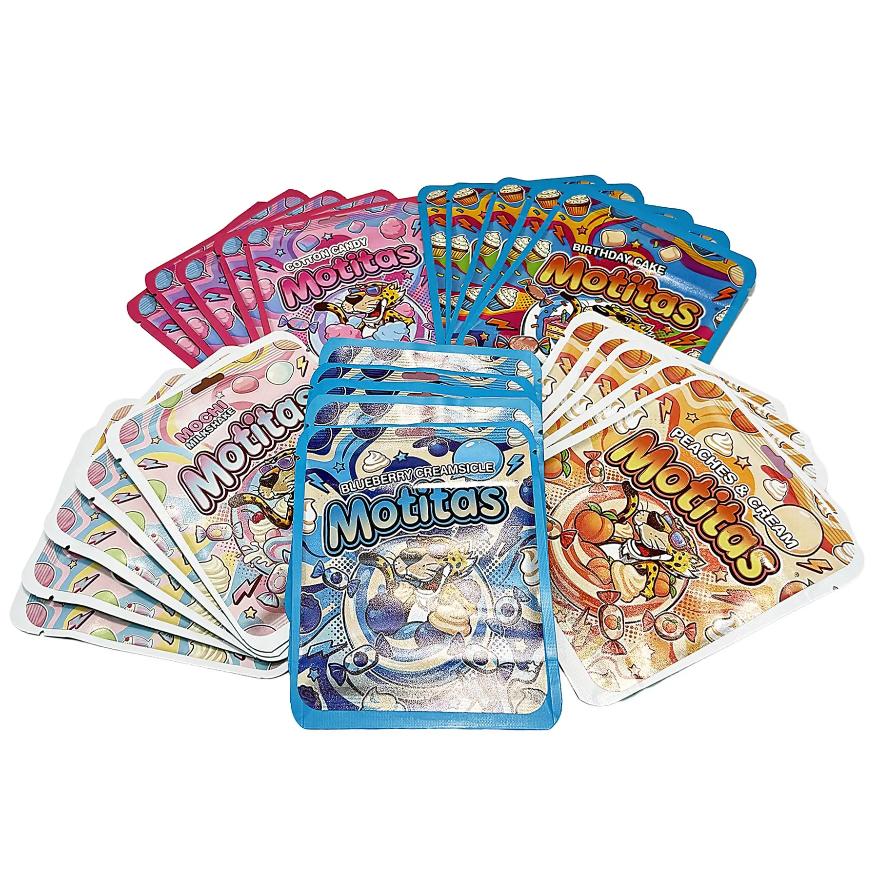 25 Pack 3.5g Thick Sticker Mylar Bags Premium Smell Proof Packaging Mix  | Motitas Collection