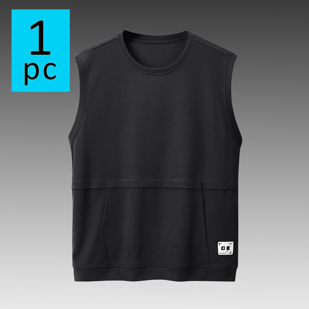 New men’s casual sleeveless tank top for summer—thin athletic vest/T-shirt with pockets; crew-neck sleeveless tank suitable for marathon, track, and fitness; ideal for everyday outdoor wear in spring and summer; men’s tops.