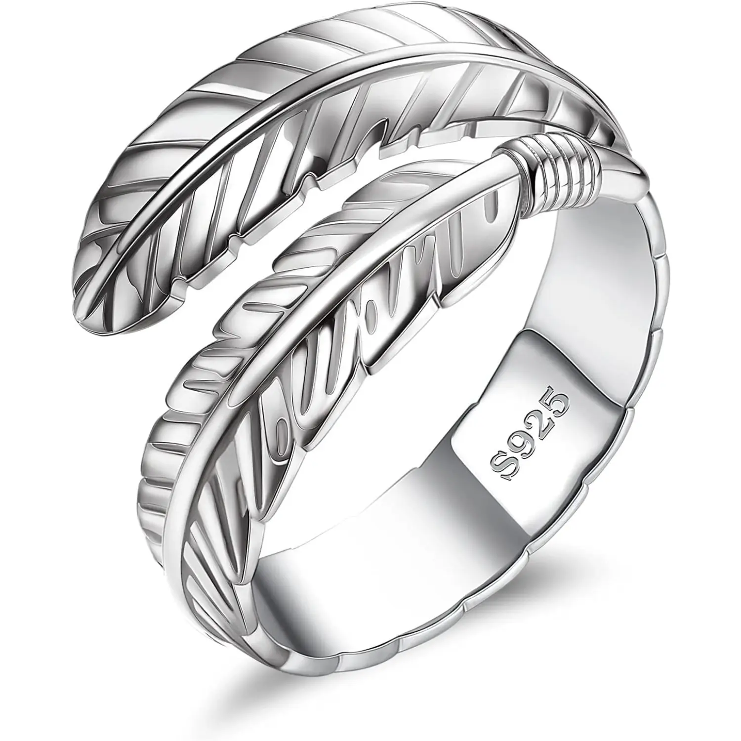 S925 Silver Adjustable Finger Ring for Women Girls Elegant Angel Wings Leaf Ring Wedding Engagement Eternal Ring Trend Party Jewelry The Thanksgiving Day Christmas Gift