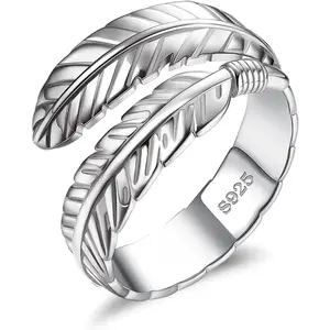 S925 Silver Adjustable Finger Ring for Women Girls Elegant Angel Wings Leaf Ring Wedding Engagement Eternal Ring Trend Party Jewelry The Thanksgiving Day Christmas Gift