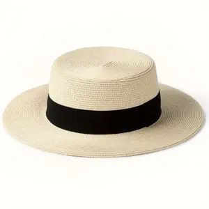 Summer Beach Essential! French Style Flat Top Straw Hat |   Large Head Friendly |   UPF50+ Sun Protection Fashion Hat