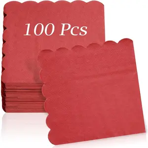 100 count  Napkins, 2-Ply 5 x 5 Inches Disposable Scalloped Napkins, Thick  Dessert Napkins for Party, Wedding, Dinner, Birthday, Anniversary, Festival (Red)