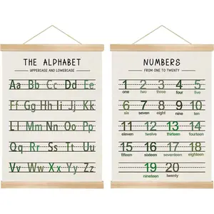 Alphabet and Numbers Wall Chart Set of 2 ,Toddler Educational Posters,ABC and 1-20 Number Learning Banners for Toddlers, Preschool Classroom, Homeschool, Nursery, Playroom Decor 14 x 18.5 Inch(Green)