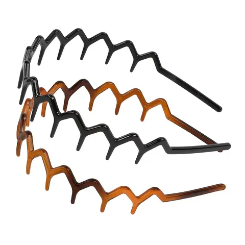 Zig Zag Headbands for Women Non Slip Fashion Accessories for Slicked Back Styles Comfortable Comb Headband with Teeth Recycled Plastic Tortoise & Black Headband 2 pcs