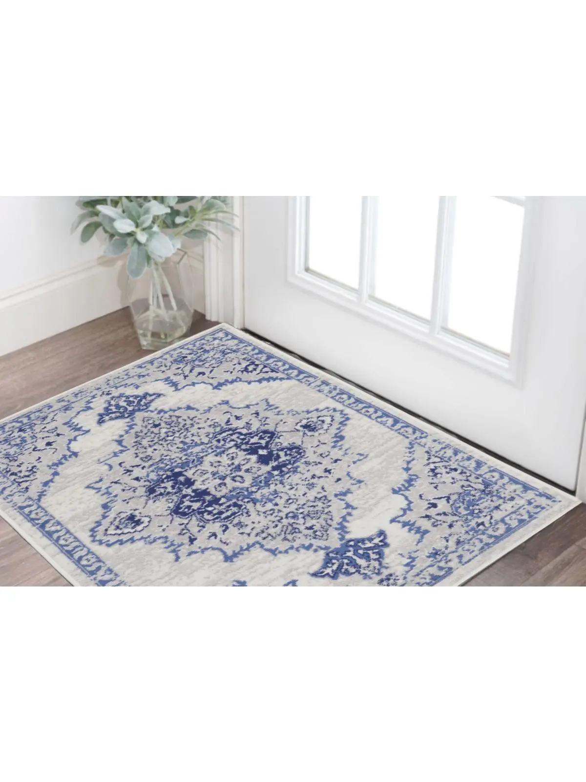 212 MAIN Powerloomed Stain-Proof Medallion Rectangle Area Rug, 3x5 ft, Ivory & Blue, with Bohemian Look