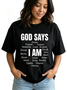 Christian Shirt Women God Says I Am Graphic Tee Plus Size Inspirational Faith Soft Top