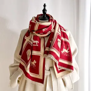 Chinese Red New Year Imitation Cashmere Scarf Winter New Horse Year Natal Year Festive Red Warm Scarf Shawl