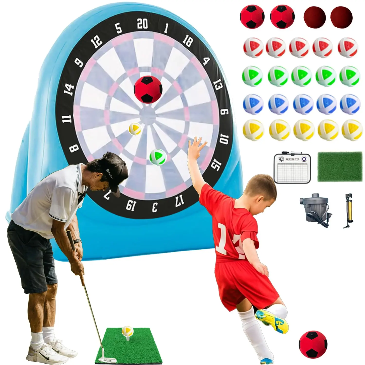 6FT Inflatable Football Dart Board Game – Giant Soccer Dart Target with Sticky Kick Balls for Outdoor Fun