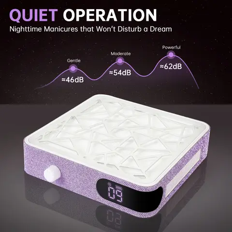 Light Purple Diamond Wireless Manicure Nail Dust Collector - 48W Powerful Electric Suction Beauty Product, 1-Piece Rechargeable Battery-Operated Tool, 1 Button On/Off, Adjustable Suction, Reusable Filter for Salon/Home Nail Care