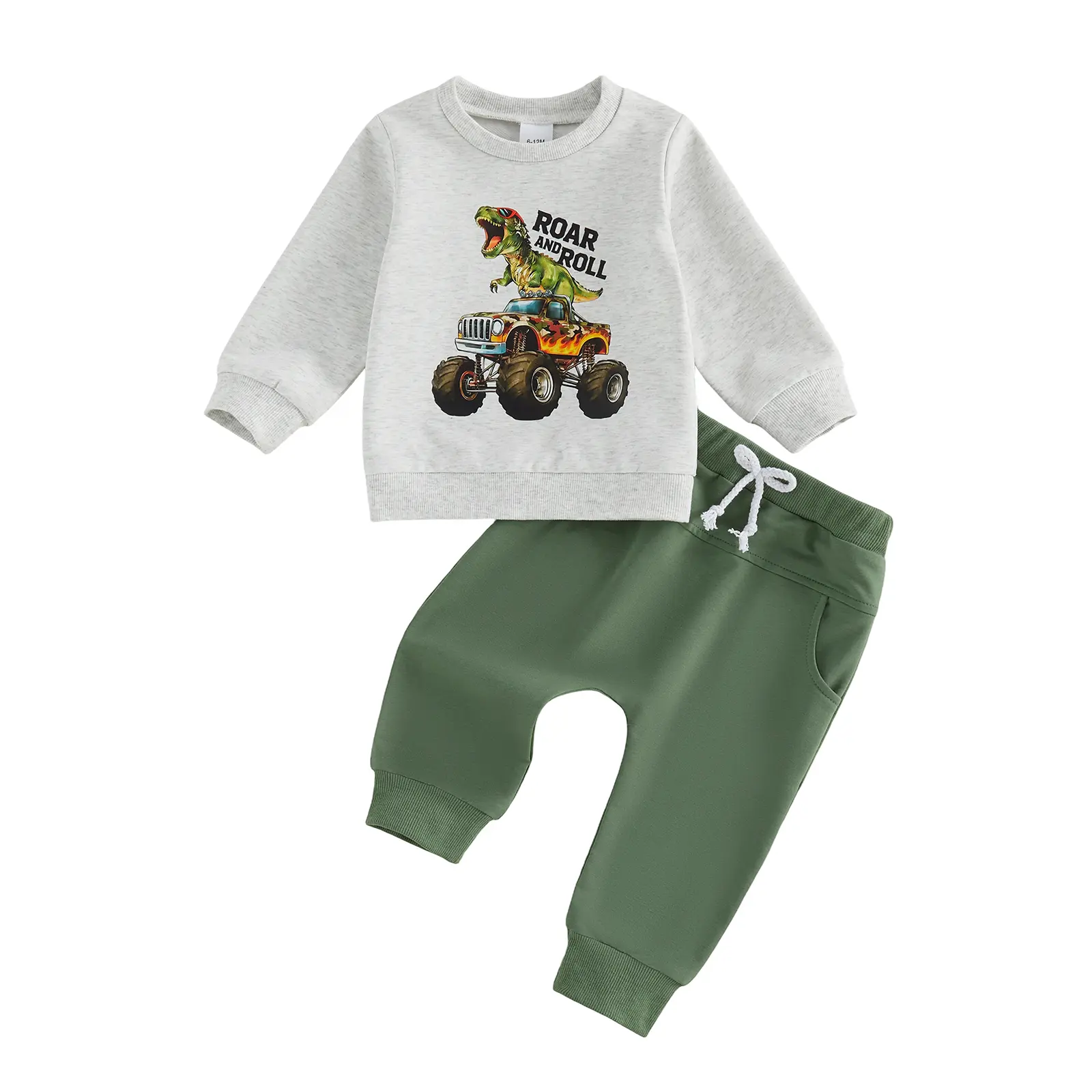 Toddler Baby Little Boys Outfit Long Sleeve Dinosaur Truck Print Sweatshirt with Pants Fall Winter Set 0-4 Years