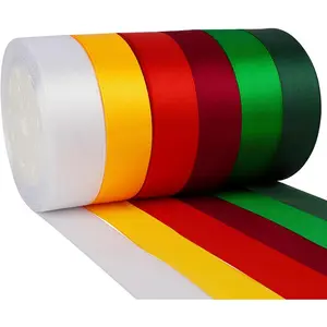 Christmas Ribbon for  Wrapping 6 Rolls 150 Yards 1 Inch Xmas Ribbon, Red Ribbon Green Ribbon White Ribbon Yellow Ribbon Satin Ribbon, Ribbons for Crafts Bow Invitation Card Party Wedding Decor