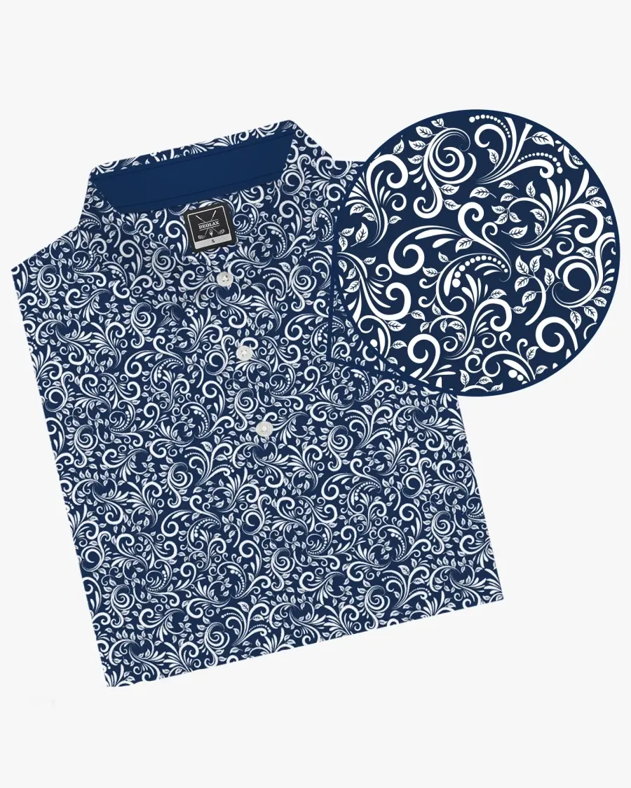 Deolax Polo -  Paisley Polo - Navy Performance Polo Menswear Top Outdoor