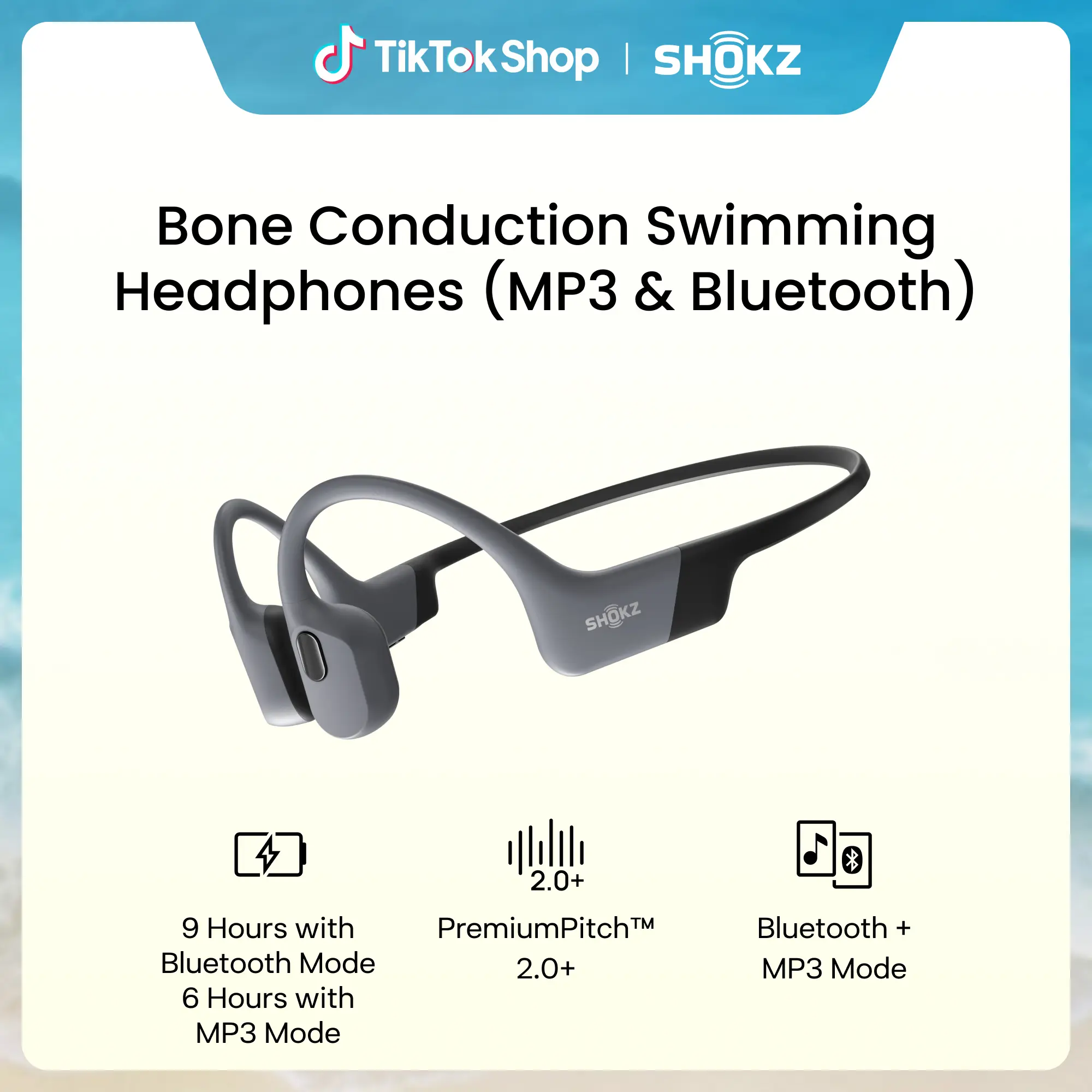 SHOKZ OpenSwim Pro - Open-Ear Bone Conduction Bluetooth Headphones & 32GB MP3 Player, IP68 Waterproof, Secure Fit for Workouts, Running and Swimming Grey Electronic