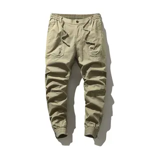 Best Men's Spring Thick Thigh Friendly Casual Cargo Jogger Pants, Loose Baggy Stone Wash Cotton Cuffed Ankle Work Pants Button Fly, Khaki Urban Streetwear Campus Back to School Trousers