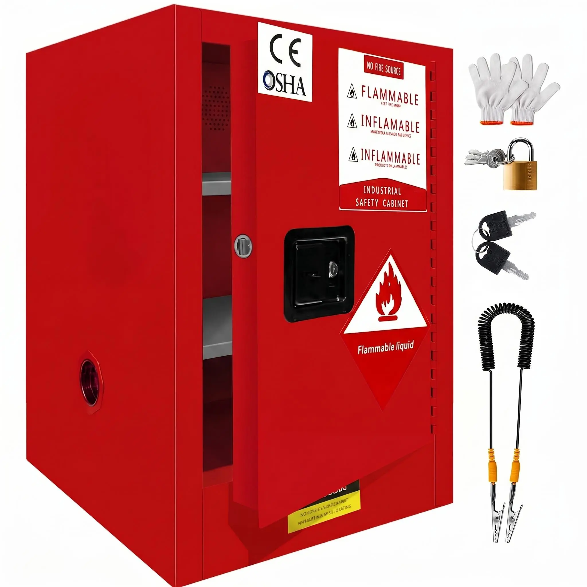 30 Gal Flammable Safety Cabinet - Galvanized Steel Chemical Storage Cabinet with Heavy-Duty Welded Construction, Key Lock, 180° Door Opening, Adjustable Shelf for Tool Organization, Secure Storage for Workshop Users, Garage, Garages