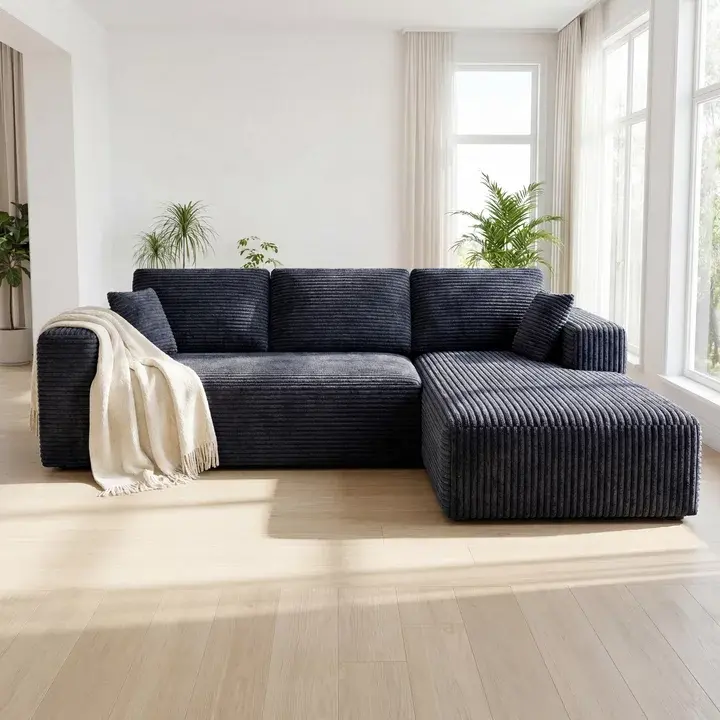 Cloud U-Shape No-Assembly Velvet Tufted L-Shaped Sofa with Chaise - Modern Apartment Living Room & Bedroom Sofa Set, Comfortable Sectional Couch