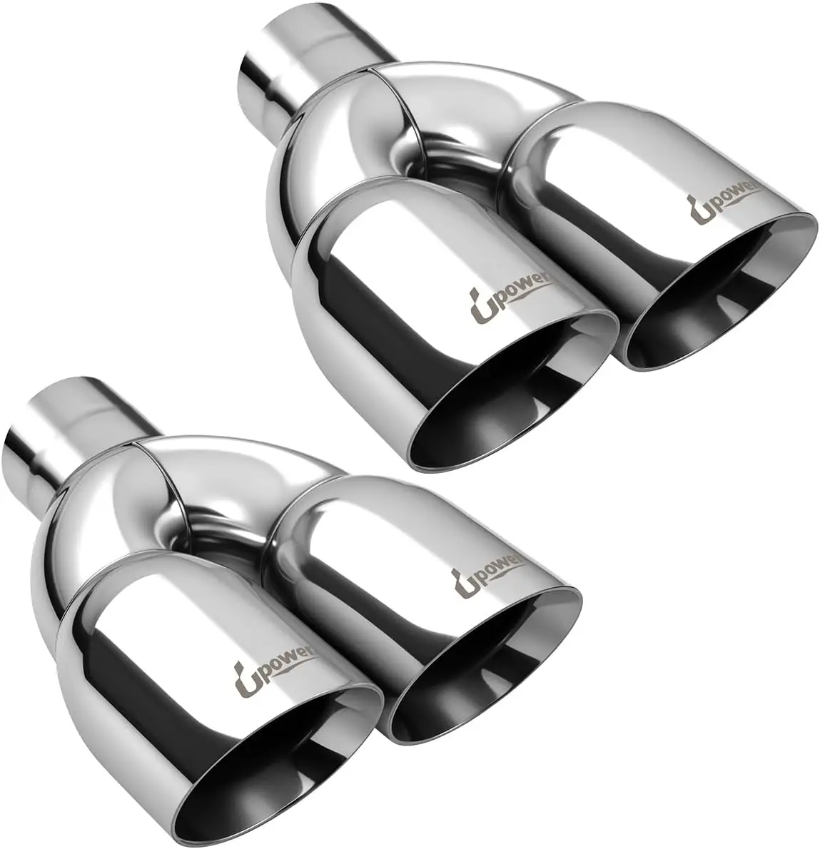 Upower Stainless Steel Dual Exhaust Tip (Pack of 2) - 2.5in Inlet, 3.5in Outlet, 9.5in Length, Clamp/Weld Installation, Inches