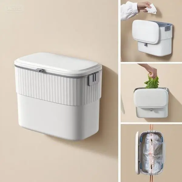 Hanging Trash Can with Lid 1.8 Gallon, Wall-Mounted Garbage Bin for Kitchen Cabinet, Small Under Sink Waste Container, Odor-Free Compost Bin for Cupboard, Bathroom, Office, Space-Saving Design Metal Cleaning Cover Smooth wall  plugins yara air effective i